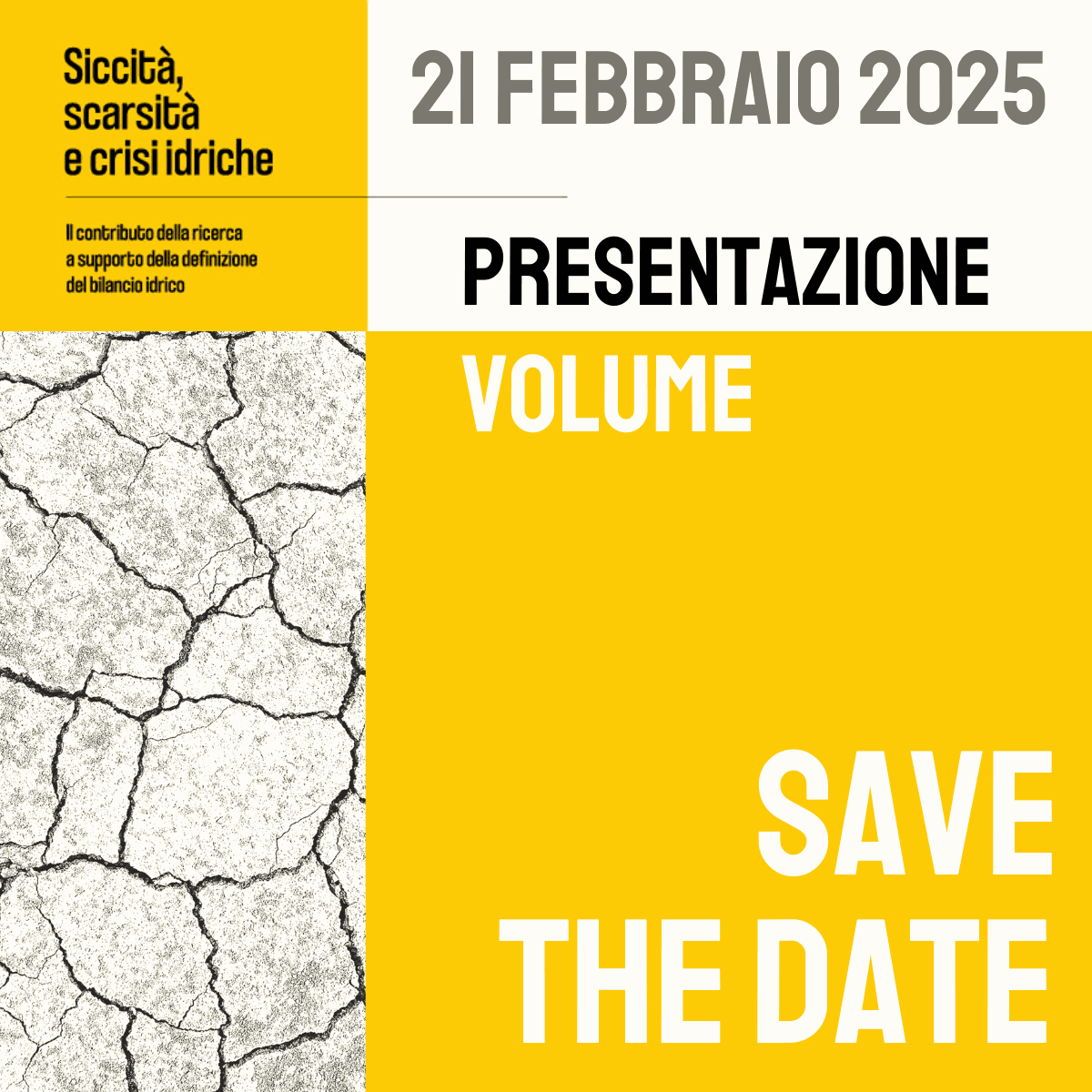 Presentazione del Volume “Siccità, scarsità e crisi idriche. Il contributo della ricerca a supporto della definizione del bilancio idrico”