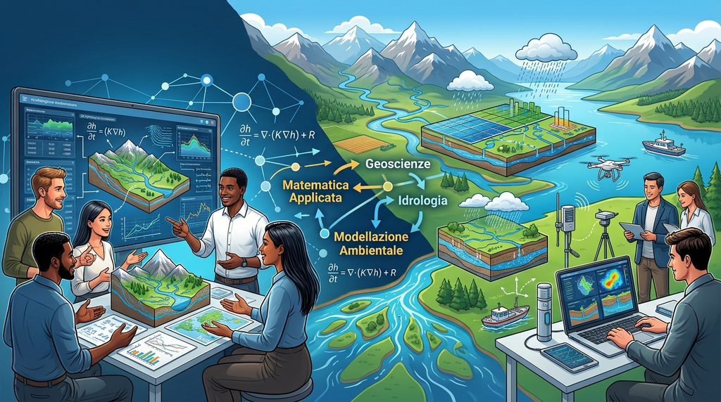 immagine astratta per dialogo tra ricercatori negli ambiti di matematica applicata, geoscienze, idrologia e modellazione ambientale. Il workshop promuove lo sviluppo di approcci innovativi per  la modellazione dei sistemi idrici e ambientali 